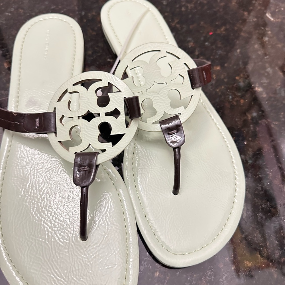 Tory Burch Cream and Brown Sandals